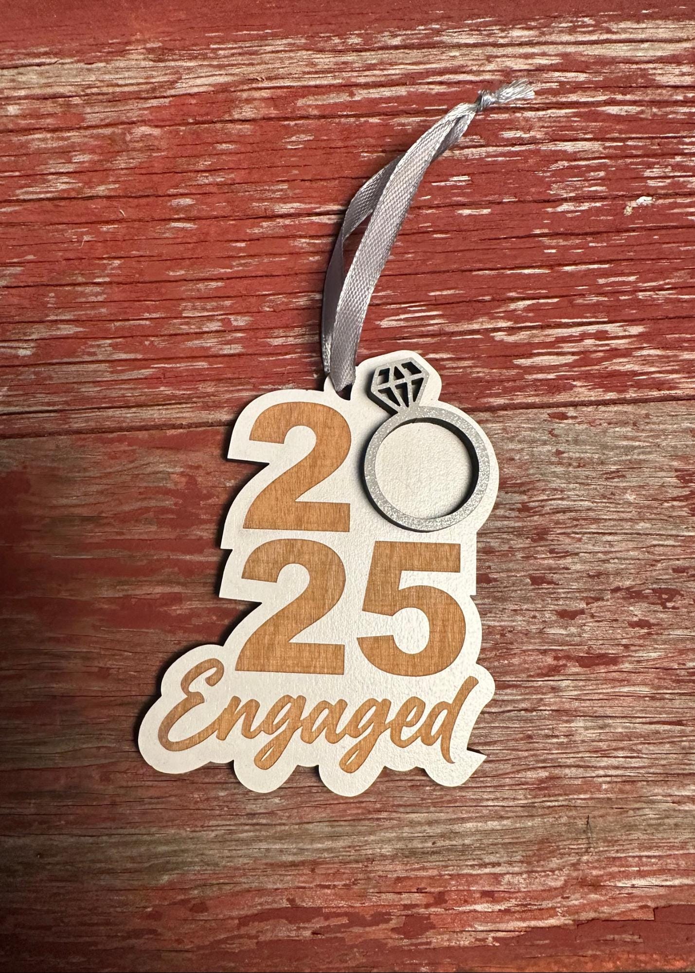 2025 Just Married | Just Engaged | Ring Ornament | Sentemental Gift | Wooden Keepsake | Christmas Present