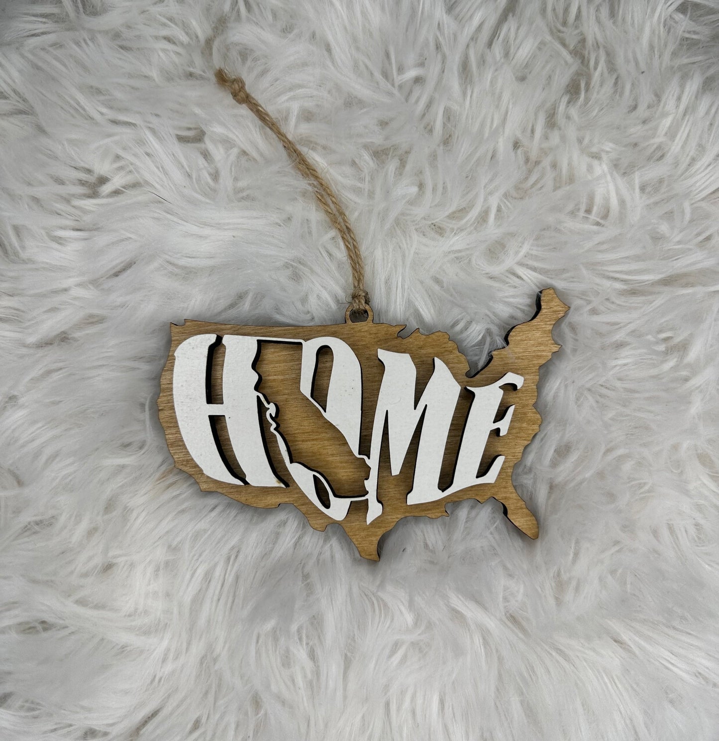 California State Ornament | CA USA Home Wood Present | Christmas gift