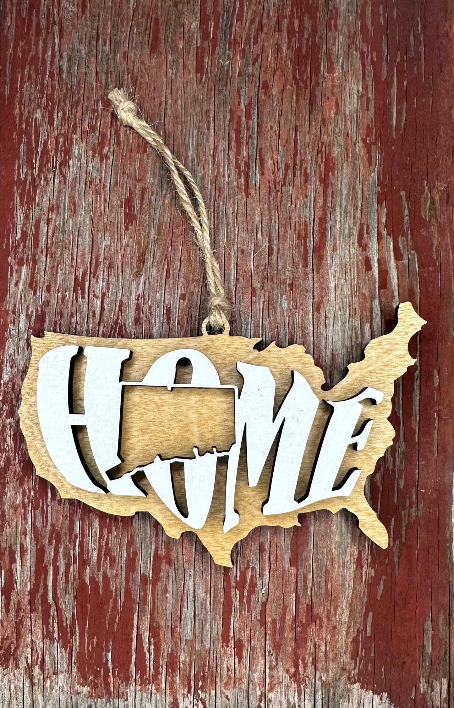 Connecticut State Ornament | CT US Home Wood Present | Christmas Gift