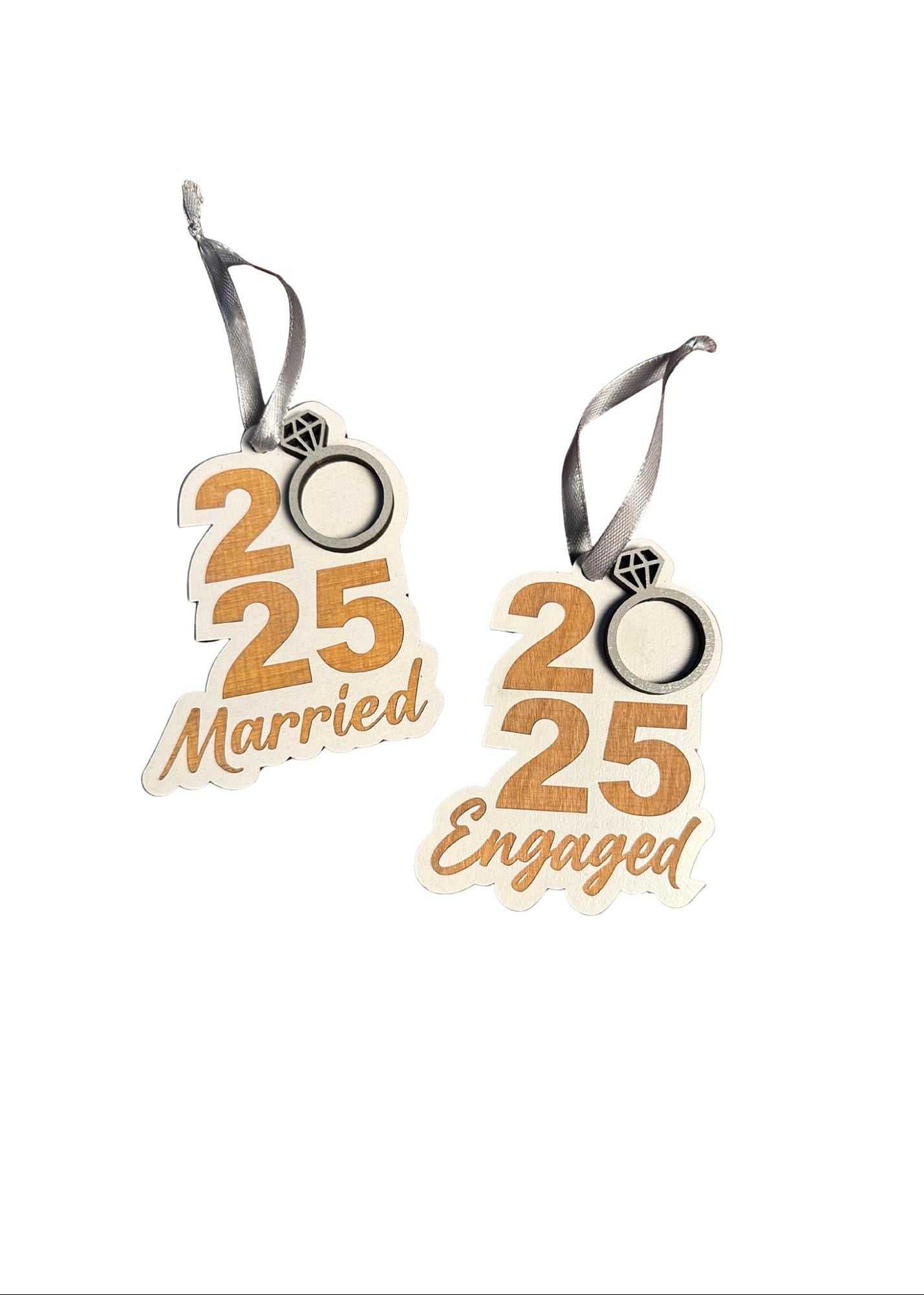 2025 Just Married | Just Engaged | Ring Ornament | Sentemental Gift | Wooden Keepsake | Christmas Present