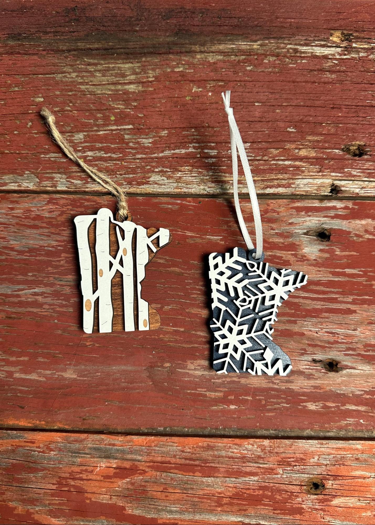 Minnesota Ornament MN | Holiday | Christmas | Gift | Present | Birch Tree | Snowflakes