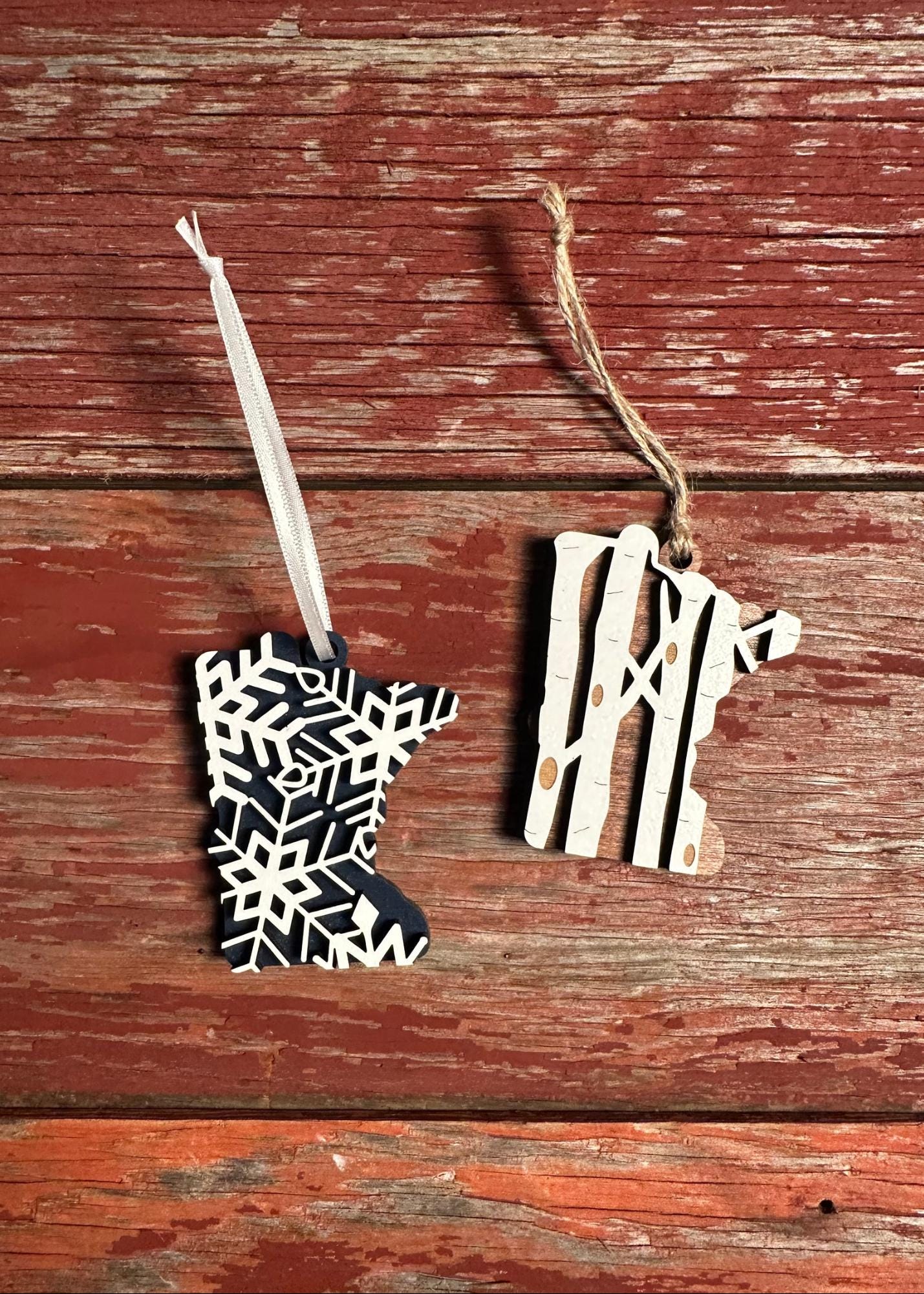 Minnesota Ornament MN | Holiday | Christmas | Gift | Present | Birch Tree | Snowflakes