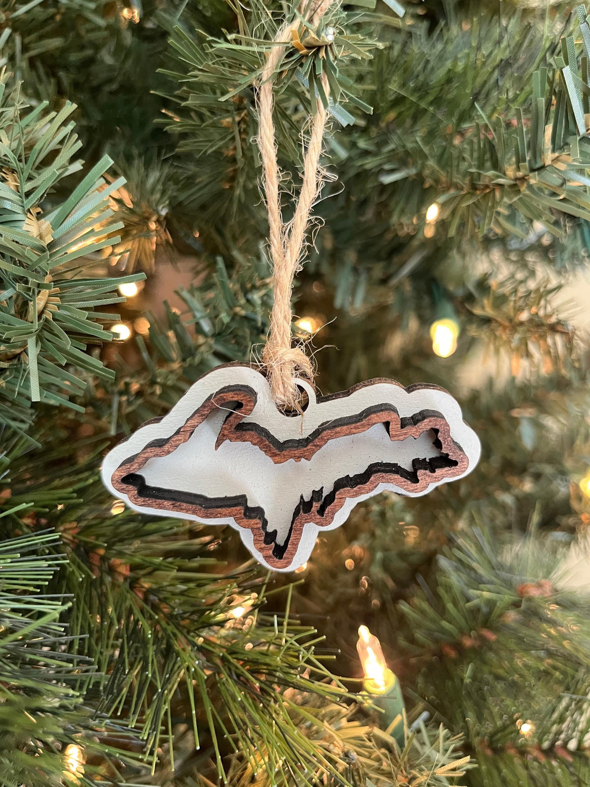Upper Peninsula UP State Christmas Ornament | Michigan US Holiday Present | Wood Gift Tag