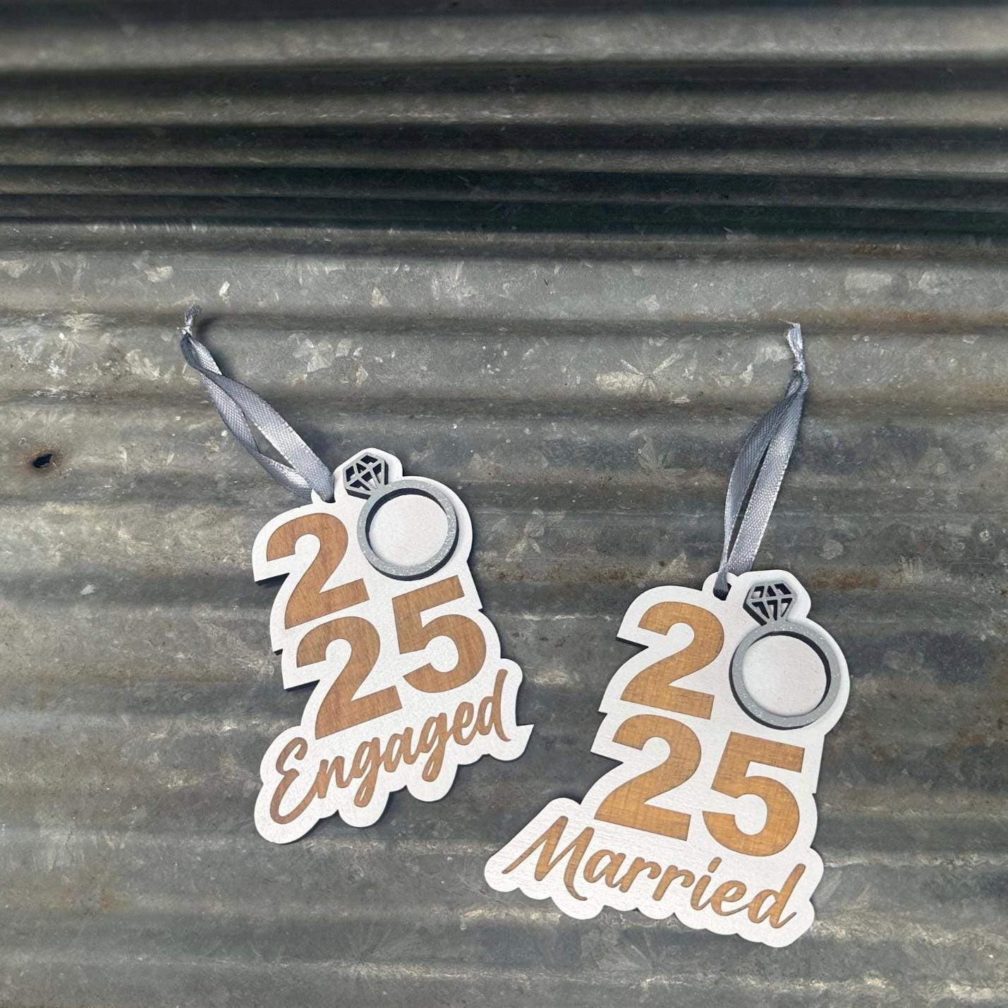 2025 Just Married | Just Engaged | Ring Ornament | Sentemental Gift | Wooden Keepsake | Christmas Present