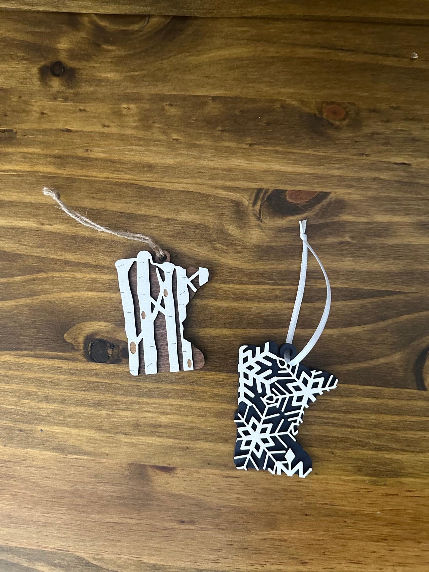 Minnesota Ornament MN | Holiday | Christmas | Gift | Present | Birch Tree | Snowflakes