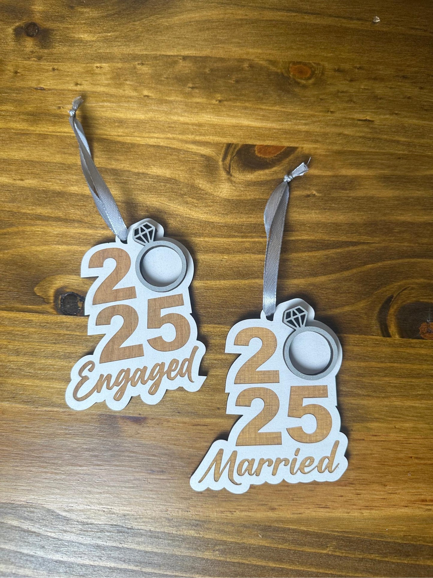 2025 Just Married | Just Engaged | Ring Ornament | Sentemental Gift | Wooden Keepsake | Christmas Present