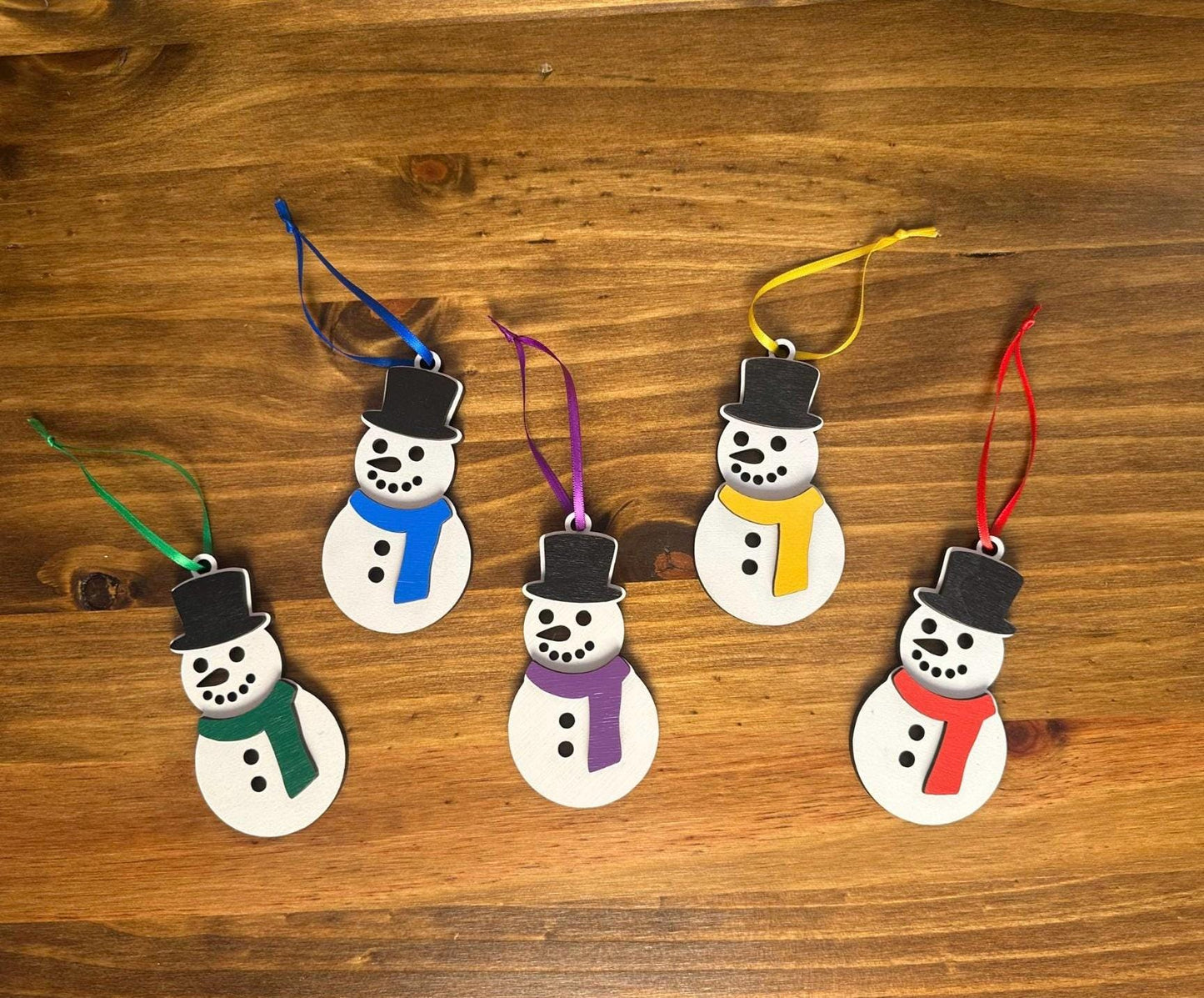 Snowman Christmas Ornaments | Colorful Wooden Gift | Holiday Present