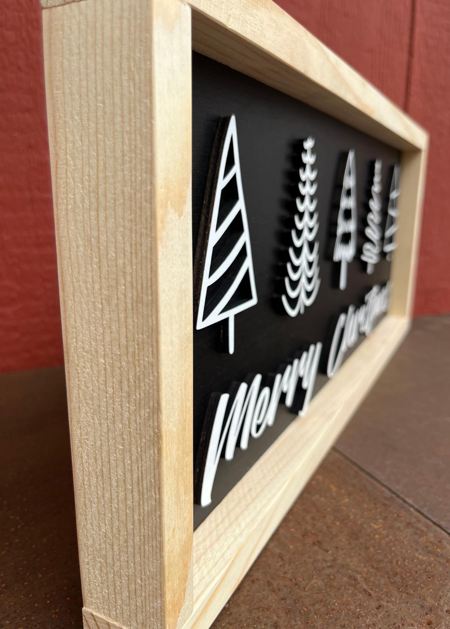 Merry Christmas Framed Wooden Large Tree Sign