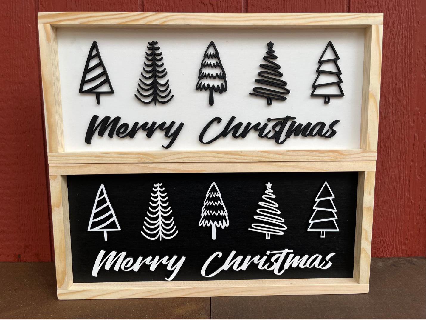 Merry Christmas Framed Wooden Large Tree Sign