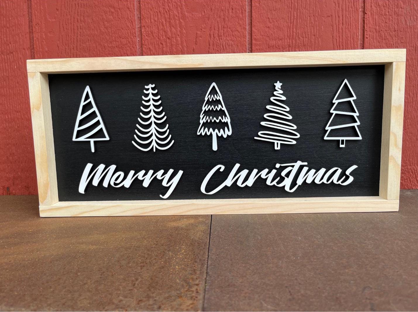 Merry Christmas Framed Wooden Large Tree Sign