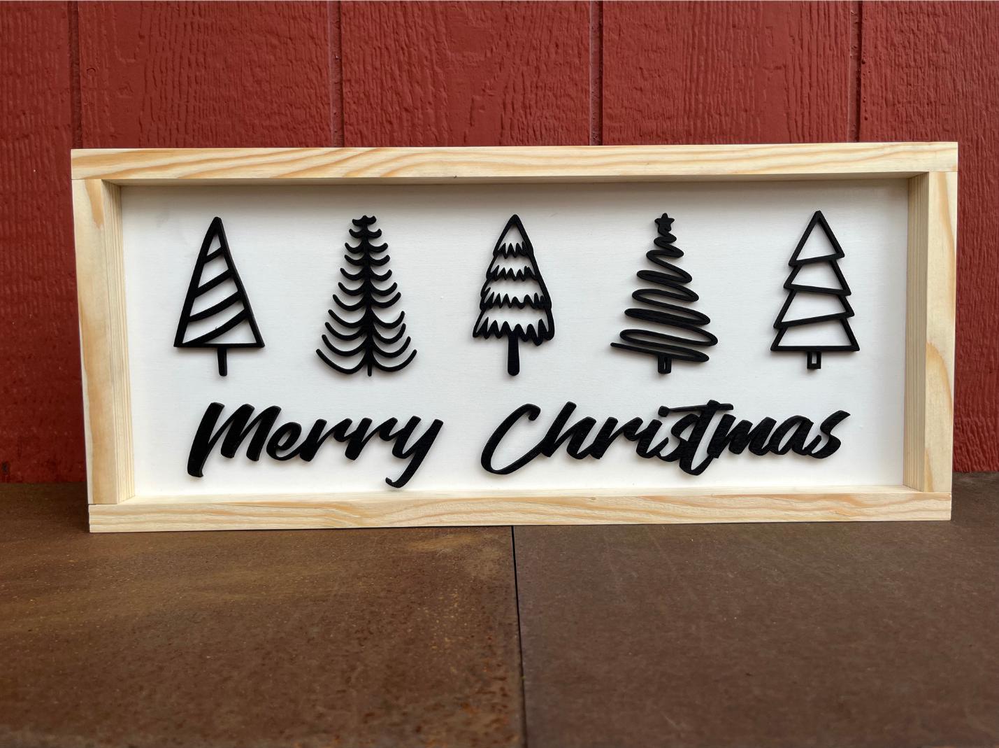 Merry Christmas Framed Wooden Large Tree Sign
