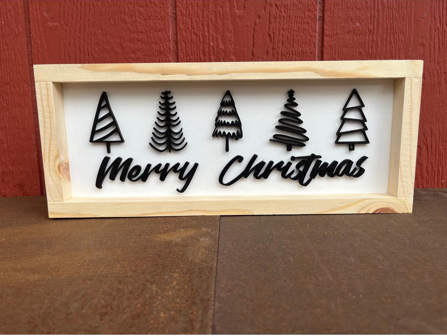 Framed Wooden Merry Christmas Tree Sign
