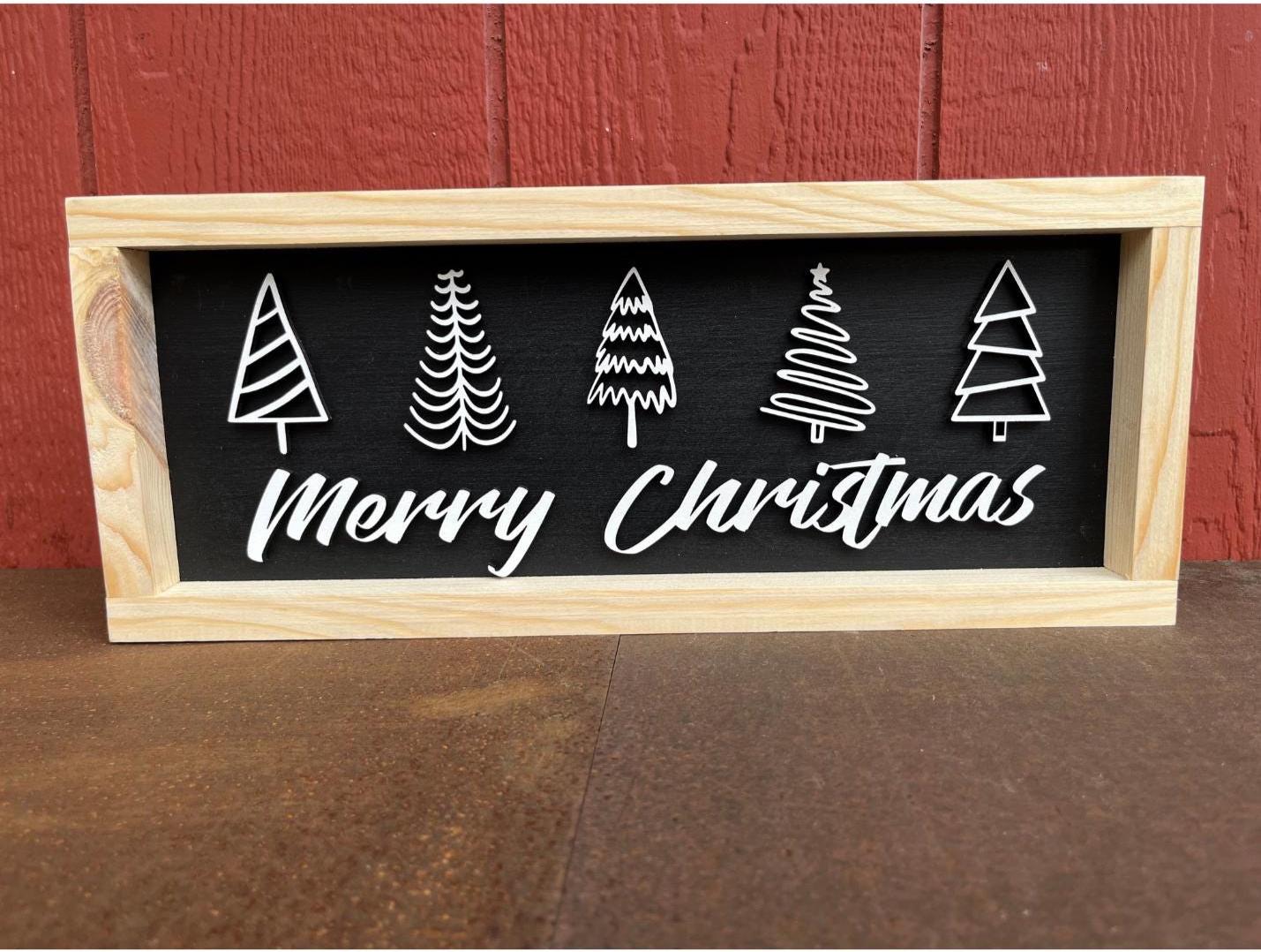 Framed Wooden Merry Christmas Tree Sign