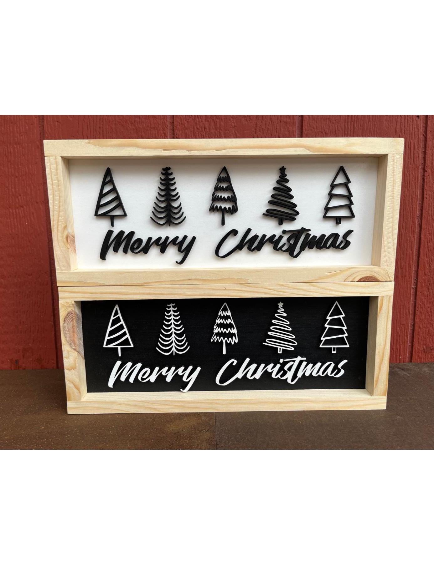 Framed Wooden Merry Christmas Tree Sign