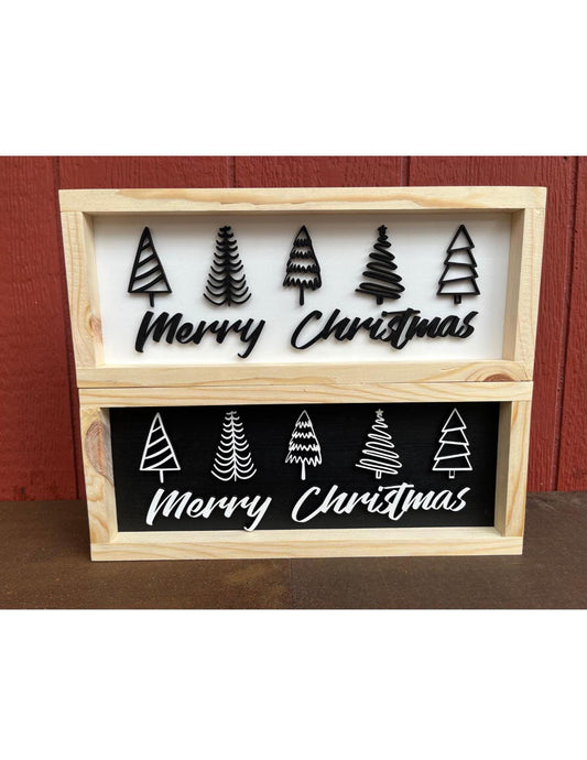 Framed Wooden Merry Christmas Tree Sign