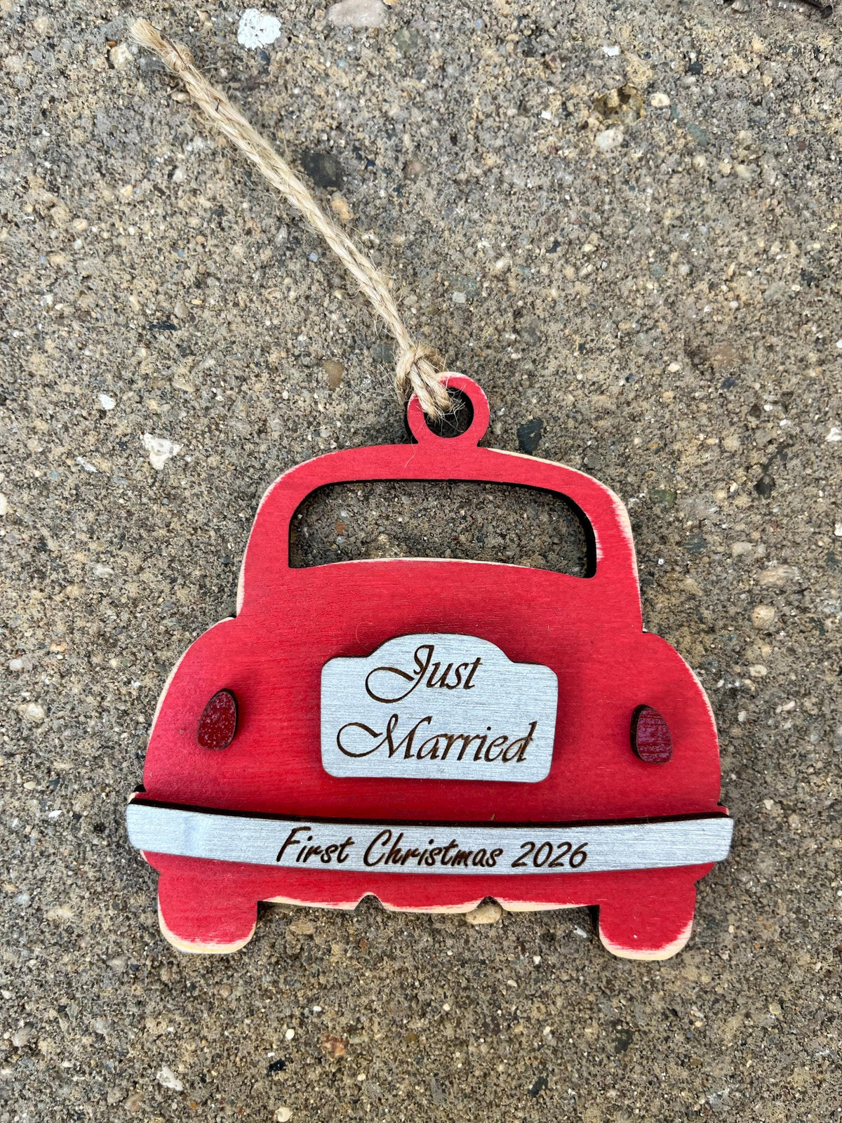 Just Married Car Holiday Ornament | Newlyweds Gift | Bridal Shower Gift  | Made of Wood | First Christmas