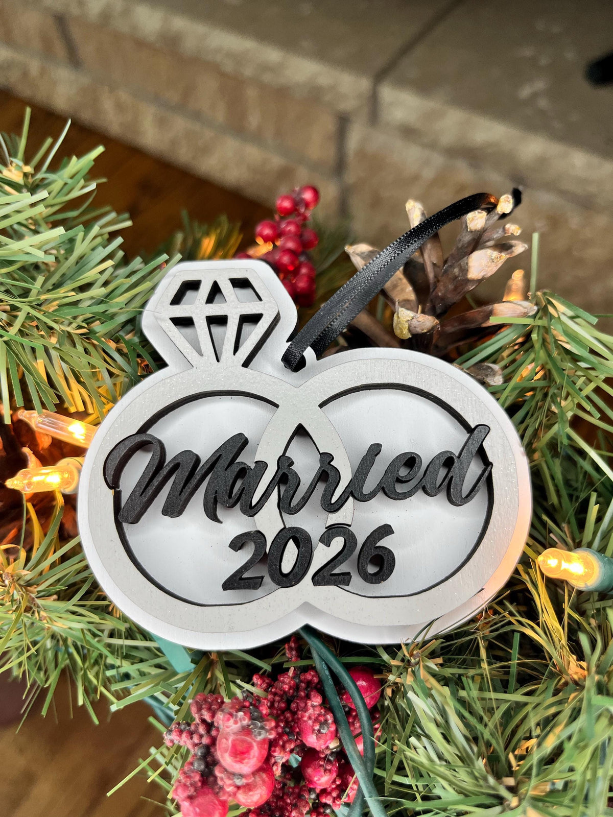 Just Married 2026 | Just Engaged Christmas Ornament | Engagement Gift | Marriage Present | Wedding Ring