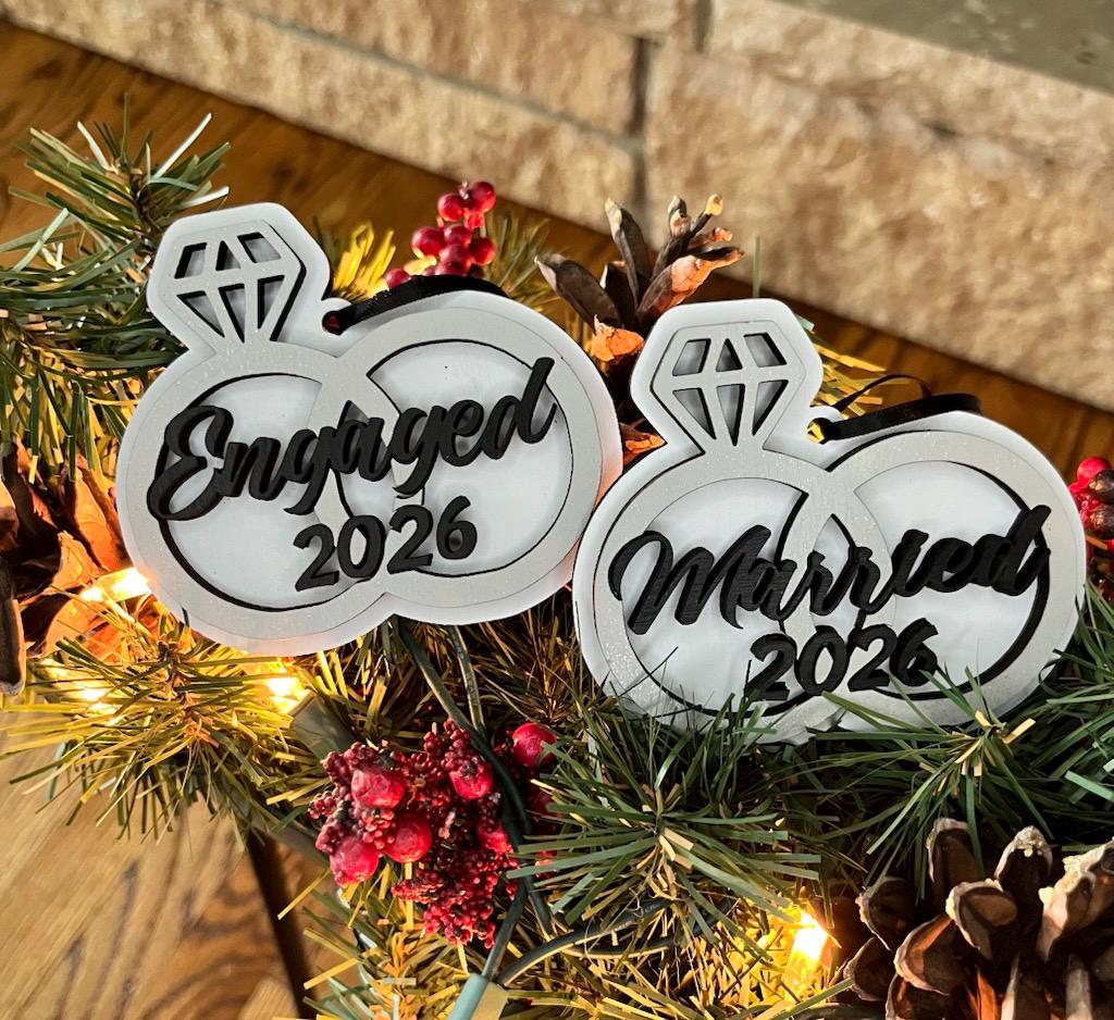Just Married 2026 | Just Engaged Christmas Ornament | Engagement Gift | Marriage Present | Wedding Ring